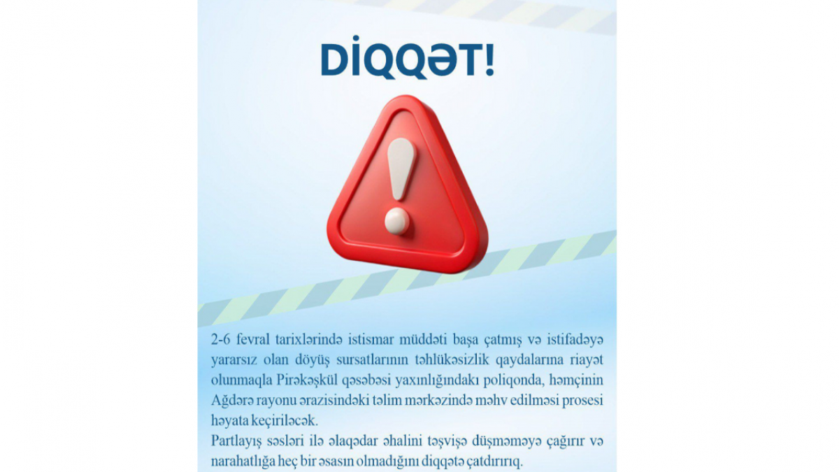 В Пиракешкюле и Агдаре будут уничтожены непригодные к использованию боеприпасы